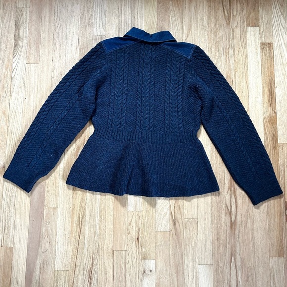 PILCRO anthropologie peplum cable cardigan collared sweater jacket navy size XL - Picture 14 of 14